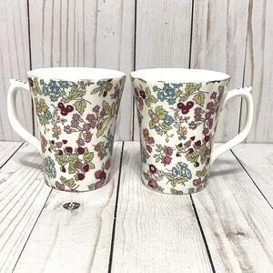 Grace's Teaware Two Pink Floral Scallop Rim with Gold Trim Tea Coffee Mugs Cups